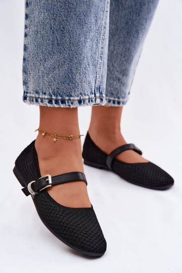 Medžiaginės balerinos su dirželiais I su sagtimis juodos spalvos Jelisa