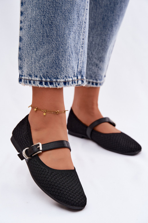 Medžiaginės balerinos su dirželiais I su sagtimis juodos spalvos Jelisa