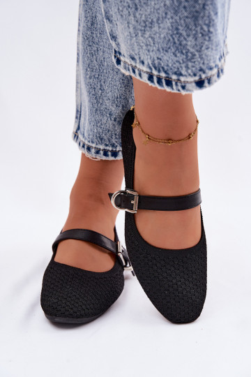 Medžiaginės balerinos su dirželiais I su sagtimis juodos spalvos Jelisa 2