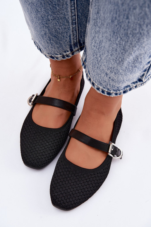 Medžiaginės balerinos su dirželiais I su sagtimis juodos spalvos Jelisa