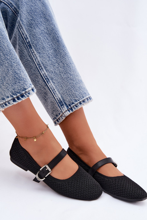 Medžiaginės balerinos su dirželiais I su sagtimis juodos spalvos Jelisa