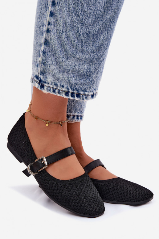 Medžiaginės balerinos su dirželiais I su sagtimis juodos spalvos Jelisa