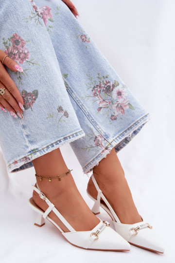 Moteriškos basutės su kulniukais Ze Szpiczastymi Noskami baltos spalvos Felessa