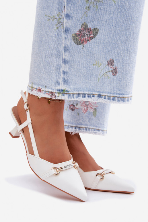 Moteriškos basutės su kulniukais Ze Szpiczastymi Noskami baltos spalvos Felessa