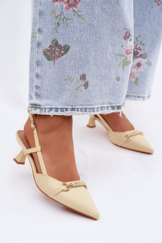 Moteriškos basutės su kulniukais Ze Szpiczastymi Noskami geltonos spalvos Felessa