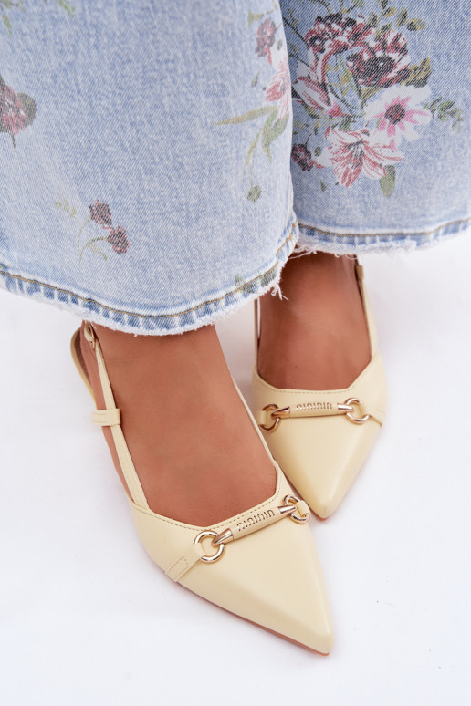 Moteriškos basutės su kulniukais Ze Szpiczastymi Noskami geltonos spalvos Felessa