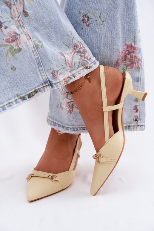 Moteriškos basutės su kulniukais Ze Szpiczastymi Noskami geltonos spalvos Felessa