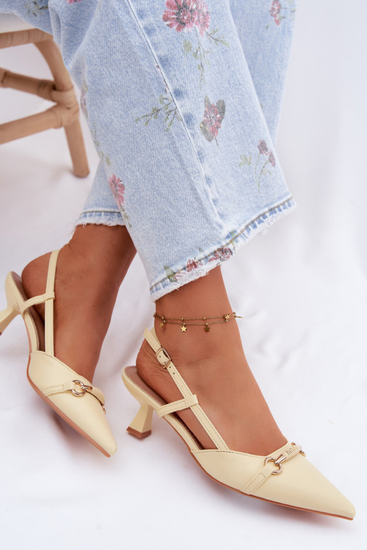 Moteriškos basutės su kulniukais Ze Szpiczastymi Noskami geltonos spalvos Felessa