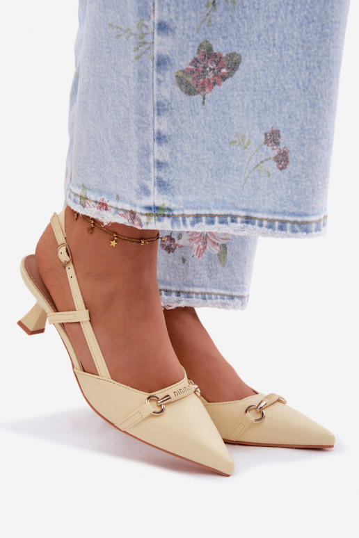 Moteriškos basutės su kulniukais Ze Szpiczastymi Noskami geltonos spalvos Felessa