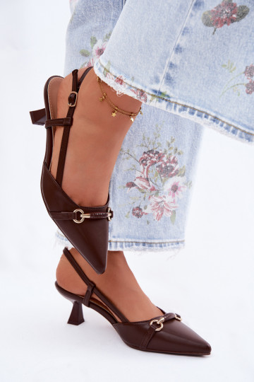 Moteriškos basutės su kulniukais Ze Szpiczastymi Noskami rudos spalvos Felessa