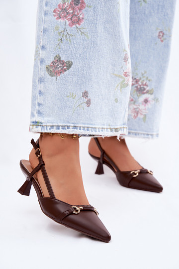 Moteriškos basutės su kulniukais Ze Szpiczastymi Noskami rudos spalvos Felessa 2