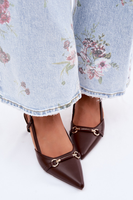 Moteriškos basutės su kulniukais Ze Szpiczastymi Noskami rudos spalvos Felessa