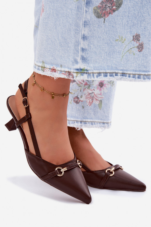 Moteriškos basutės su kulniukais Ze Szpiczastymi Noskami rudos spalvos Felessa