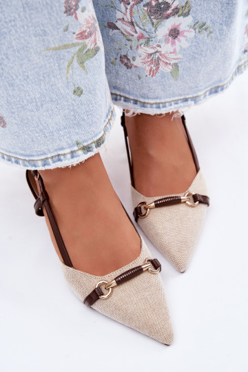 Moteriškos basutės su kulniukais Ze Szpiczastymi Noskami rudos-smėlio spalvos Felessa