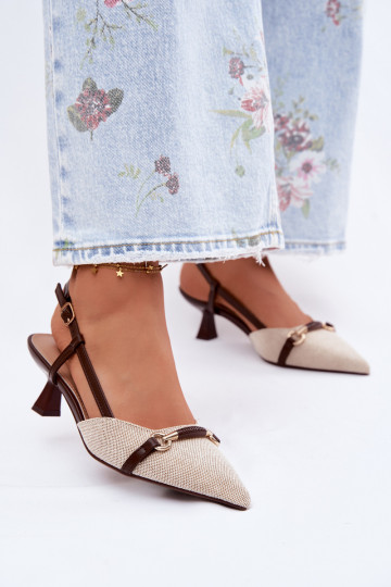 Moteriškos basutės su kulniukais Ze Szpiczastymi Noskami rudos-smėlio spalvos Felessa 2