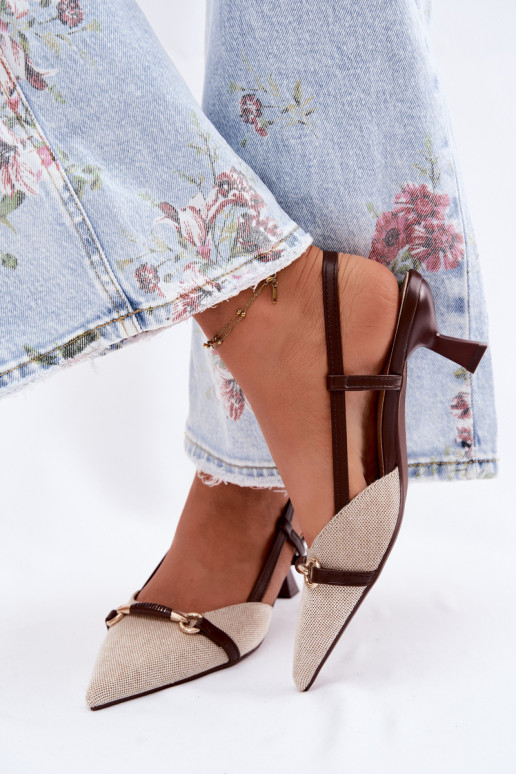 Moteriškos basutės su kulniukais Ze Szpiczastymi Noskami rudos-smėlio spalvos Felessa