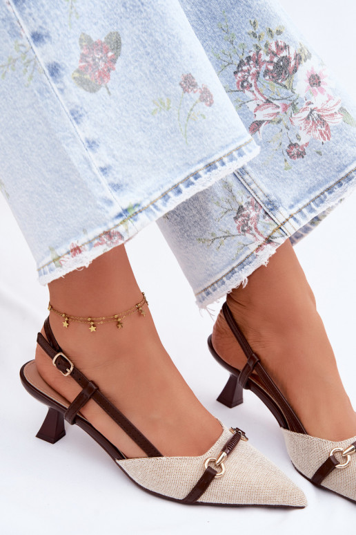 Moteriškos basutės su kulniukais Ze Szpiczastymi Noskami rudos-smėlio spalvos Felessa