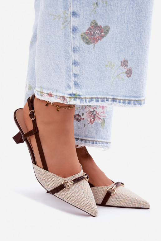 Moteriškos basutės su kulniukais Ze Szpiczastymi Noskami rudos-smėlio spalvos Felessa