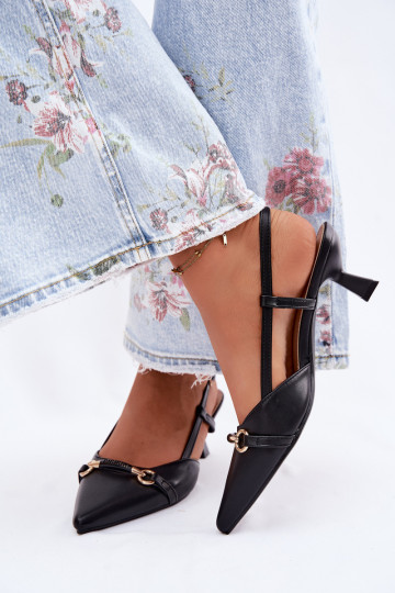 Moteriškos basutės su kulniukais Ze Szpiczastymi Noskami juodos spalvos Felessa 2