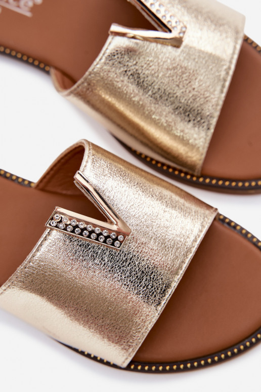 Šlepetės Moteriškas butas Su puošniais Detalem V aukso spalvos Nelmira