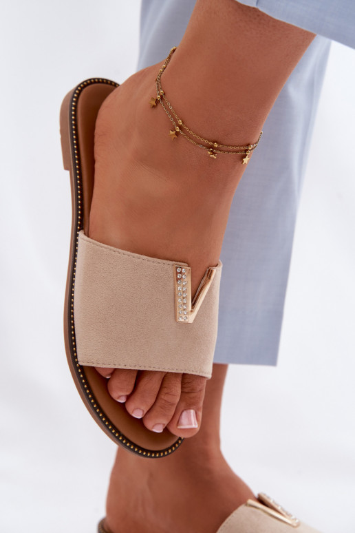 Šlepetės Moteriškas butas Su puošniais Detalem V smėlio spalvos Nelmira