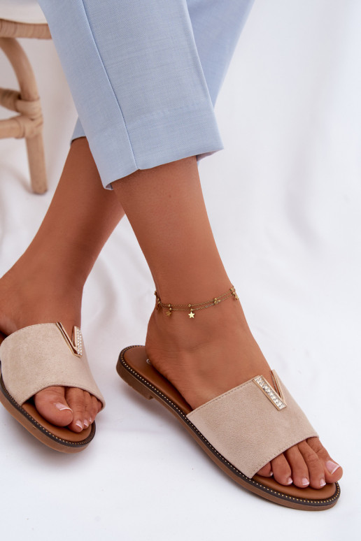 Šlepetės Moteriškas butas Su puošniais Detalem V smėlio spalvos Nelmira