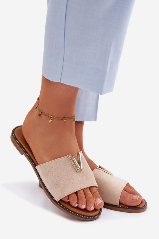 Šlepetės Moteriškas butas Su puošniais Detalem V smėlio spalvos Nelmira