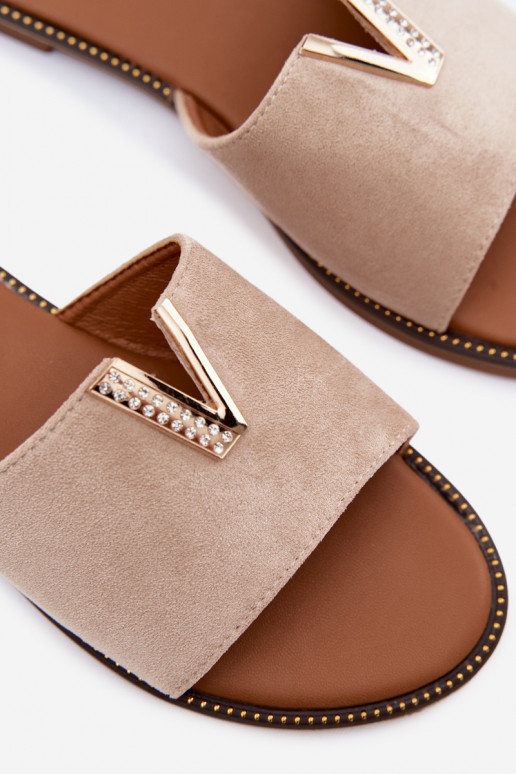 Šlepetės Moteriškas butas Su puošniais Detalem V smėlio spalvos Nelmira