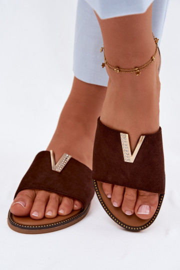 Šlepetės Moteriškas butas Su puošniais Detalem V CzekoladoĮe Nelmira