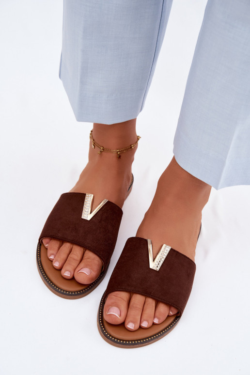 Šlepetės Moteriškas butas Su puošniais Detalem V CzekoladoĮe Nelmira