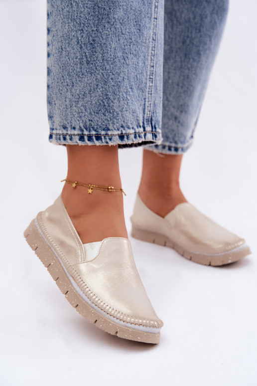 Moteriškas batai Tai turiciejka Įsispiriamo modelio Oda 03512-25 aukso spalvos Przecierany