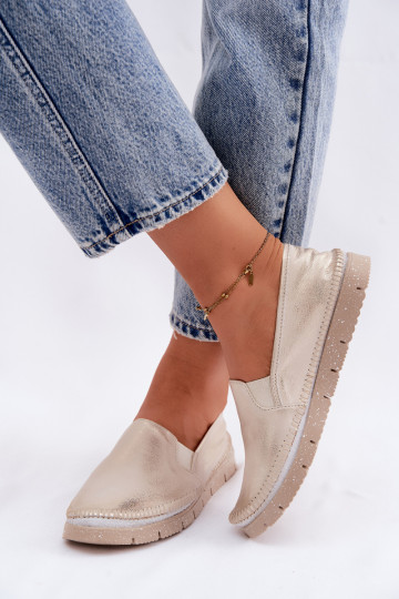 Moteriškas batai Tai turiciejka Įsispiriamo modelio Oda 03512-25 aukso spalvos Przecierany 2