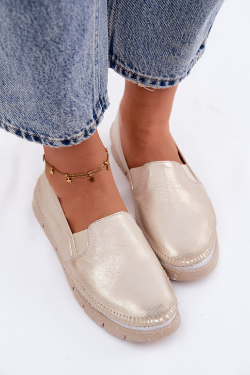 Moteriškas batai Tai turiciejka Įsispiriamo modelio Oda 03512-25 aukso spalvos Przecierany