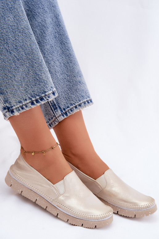 Moteriškas batai Tai turiciejka Įsispiriamo modelio Oda 03512-25 aukso spalvos Przecierany