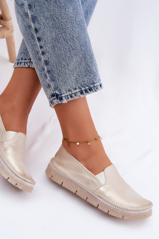 Moteriškas batai Tai turiciejka Įsispiriamo modelio Oda 03512-25 aukso spalvos Przecierany