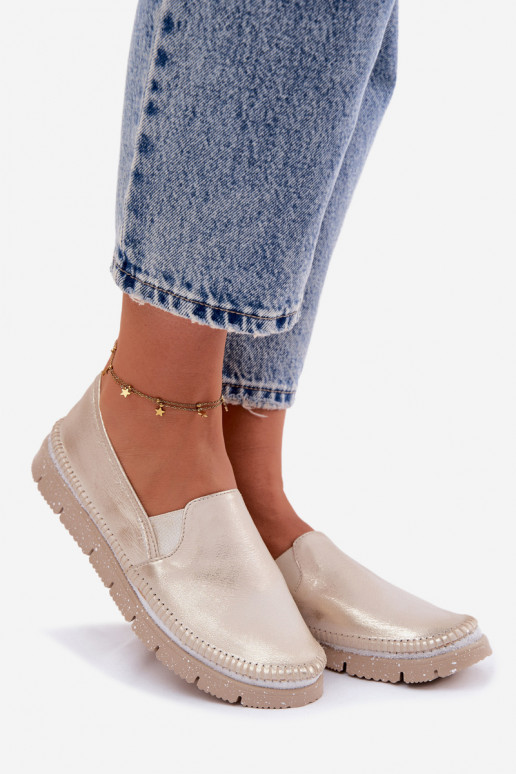 Moteriškas batai Tai turiciejka Įsispiriamo modelio Oda 03512-25 aukso spalvos Przecierany