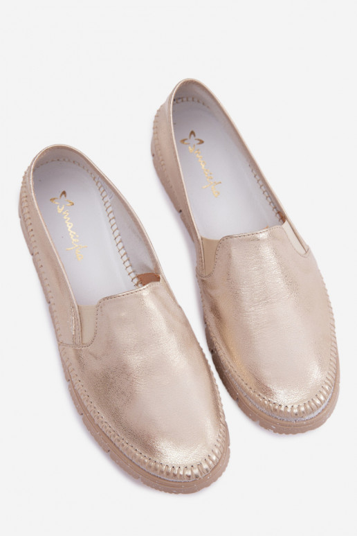 Moteriškas batai Tai turiciejka Įsispiriamo modelio Oda 03512-25 aukso spalvos Przecierany