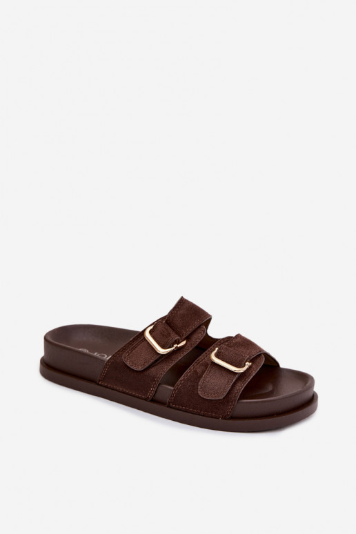 Moteriškos šlepetės Ze aukso spalvosmi su sagtimismi CzekoladoĮe Pelorin