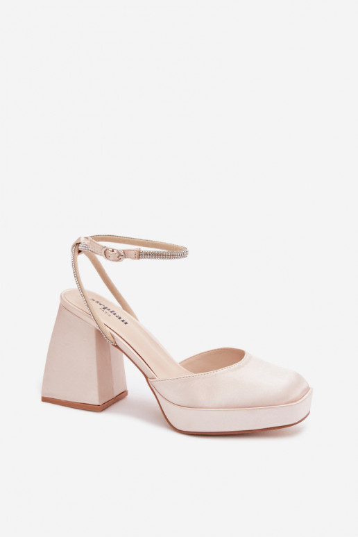 Moteriškos basutės Ant masyvių kulnų Typu Słupek Pasek su tviskančiomis akutėmis aukso spalvos Seraphina