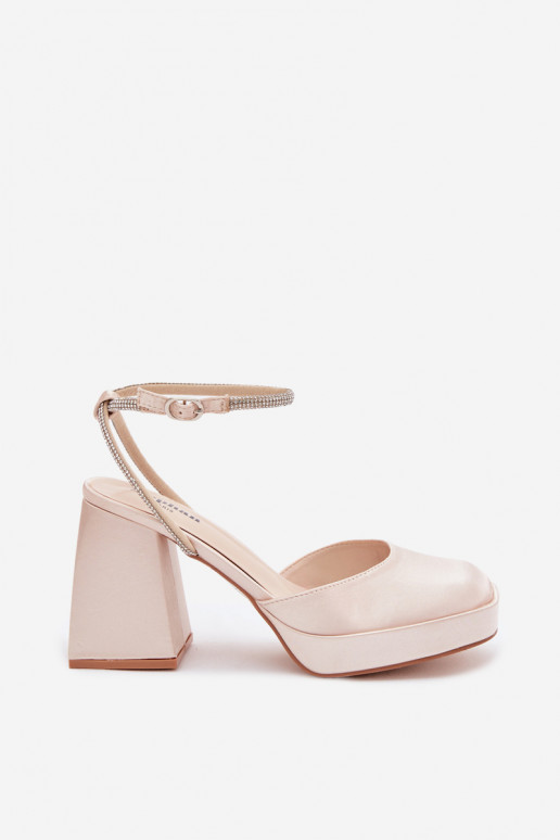 Moteriškos basutės Ant masyvių kulnų Typu Słupek Pasek su tviskančiomis akutėmis aukso spalvos Seraphina