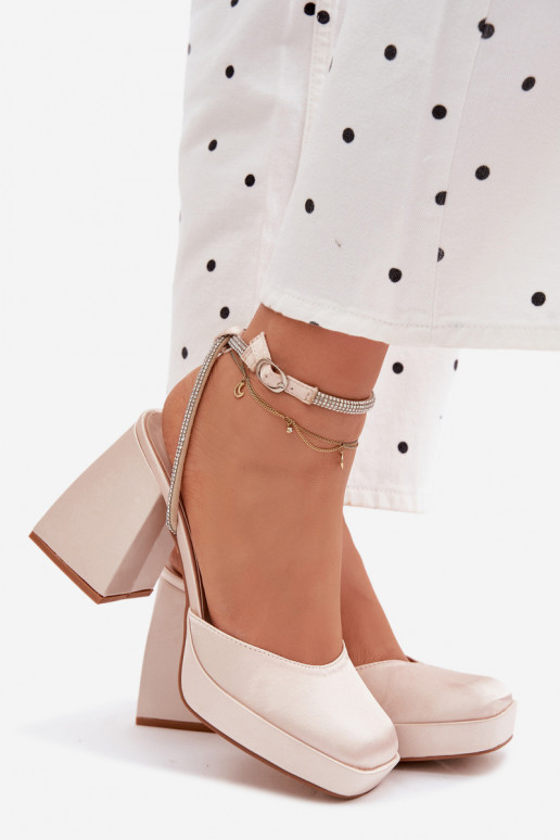 Moteriškos basutės Ant masyvių kulnų Typu Słupek Pasek su tviskančiomis akutėmis aukso spalvos Seraphina