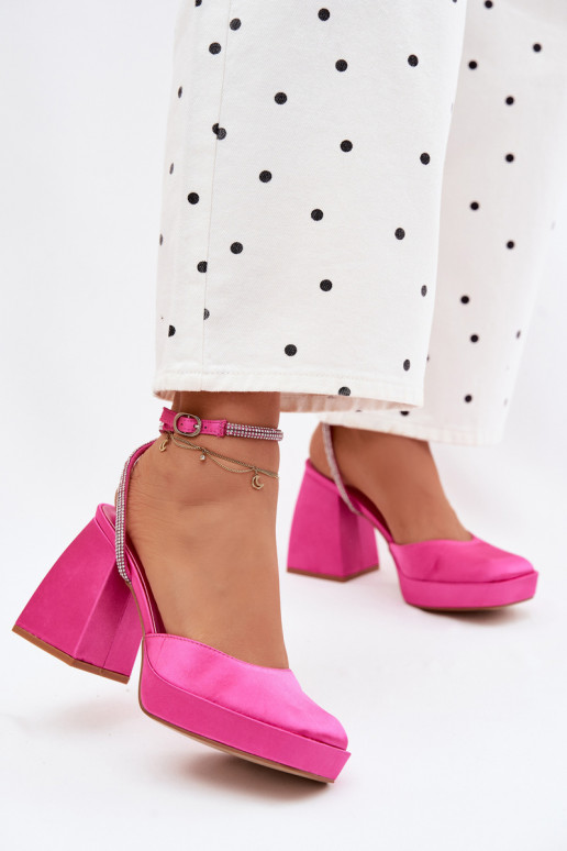 Moteriškos basutės Ant masyvių kulnų Typu Słupek Pasek su tviskančiomis akutėmis rožinės spalvos Seraphina