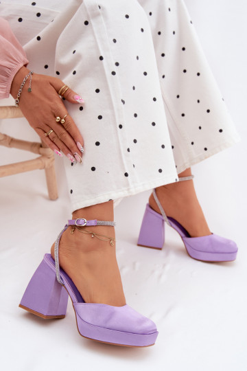 Moteriškos basutės Ant masyvių kulnų Typu Słupek Pasek su tviskančiomis akutėmis Violetinės spalvos Seraphina