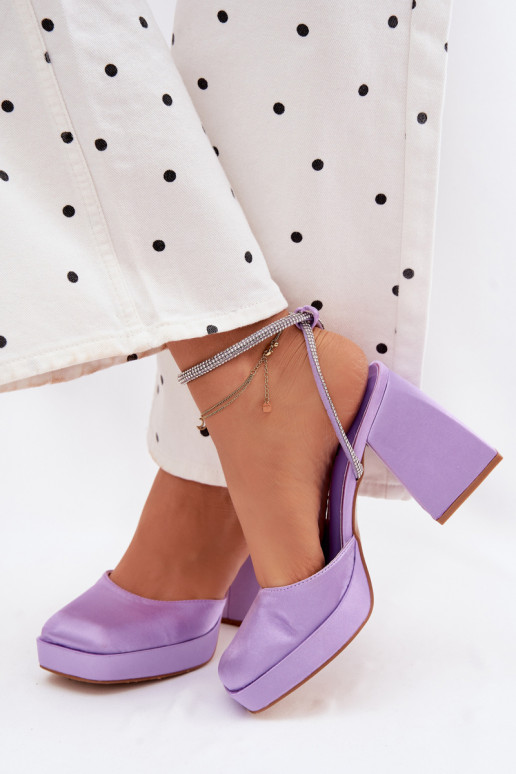 Moteriškos basutės Ant masyvių kulnų Typu Słupek Pasek su tviskančiomis akutėmis Violetinės spalvos Seraphina