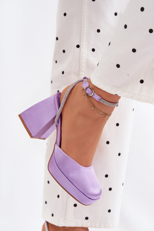 Moteriškos basutės Ant masyvių kulnų Typu Słupek Pasek su tviskančiomis akutėmis Violetinės spalvos Seraphina