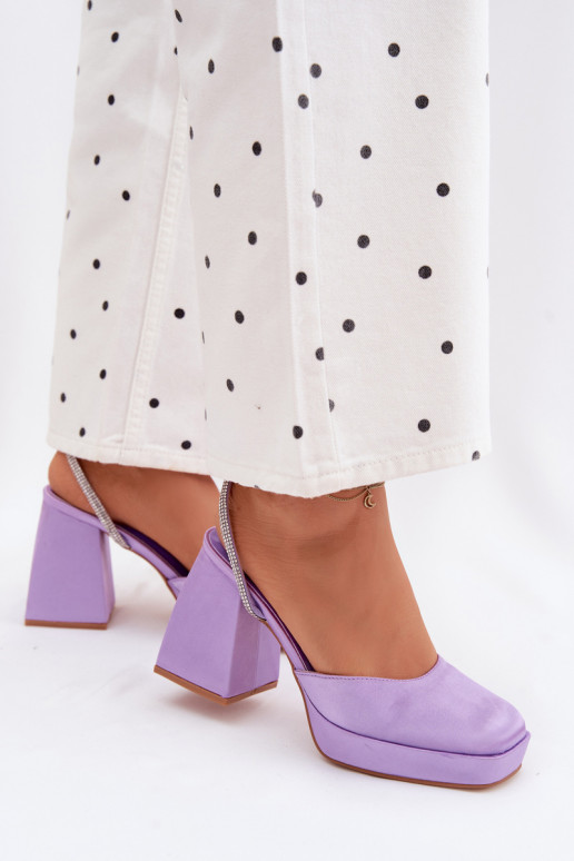 Moteriškos basutės Ant masyvių kulnų Typu Słupek Pasek su tviskančiomis akutėmis Violetinės spalvos Seraphina