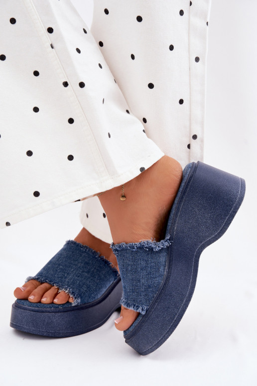 Moteriškos šlepetės su platforma Džinso medžiagos Virelia