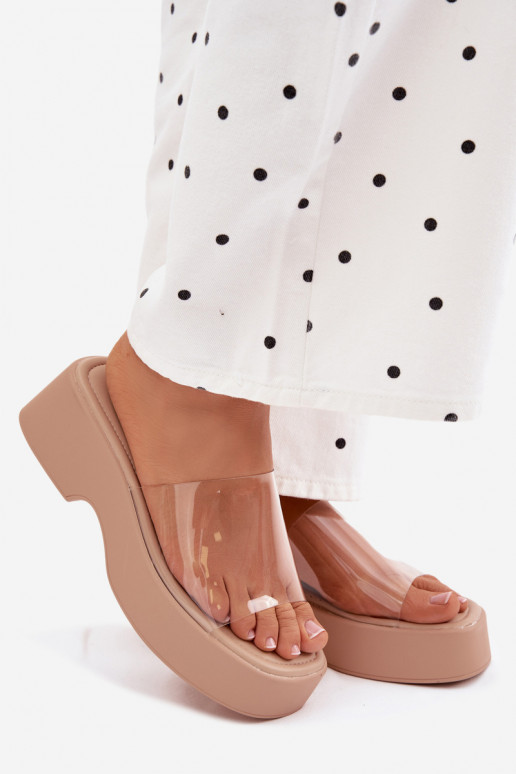 Moteriškos šlepetės su platformasuTransparentnym Juostelėsem smėlio spalvos Selestia