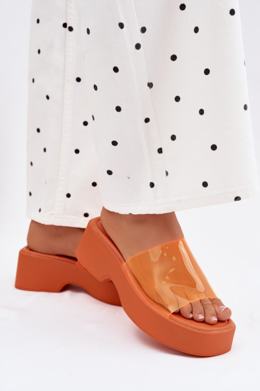 Moteriškos šlepetės su platformasuTransparentnym Juostelėsem oranžinės spalvos Selestia