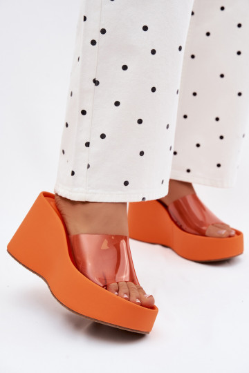 Moteriškos šlepetės su platformasuTransparentnym Juostelėsem oranžinės spalvos Zolretia 2